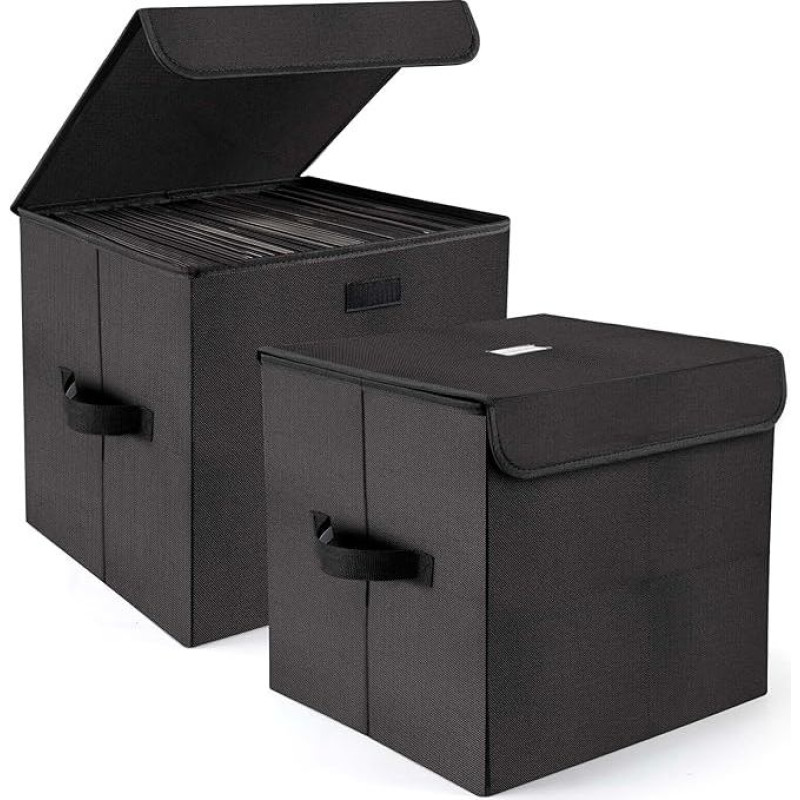 alavisxf xx 2 vinilinių plokštelių saugojimo dėžučių rinkinys 12 colių LP plokštelėms (30,5 cm) - patvari nailoninė dėžutė, sulankstoma ir sukraunama su dangčiu ir rankena - 180 įrašų saugykla (12 colių)