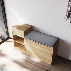 SONNI Shoe Bench with Seats, Two Open Compartments, with 1 Fold, with Drawer, Small Shoe Cabinet, W945 x D300 x H570 mm
