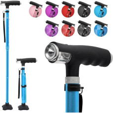 BeneCane Leichter Klappstock mit LED-Beleuchtung: Verstellbarer Vierfüßiger Gehstock mit Stabiler Basis für Senioren Damen und Herren