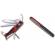 Victorinox Ranger Grip 78 Pocket Knife (12 Functions, One-Handed Locking Blade) Red/Black & Dual Knife Sharpener, Portable, Sharpening Stone for Coarse Grinding, Ceramic Plate for Fine Grinding