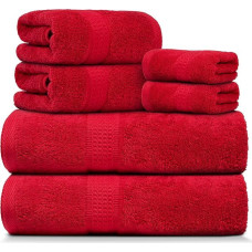 Hand Towel Set, 6 Pieces, 100% Cotton, 2 Bath Towels 70 x 140 cm, 2 Hand Towels 50 x 100 cm, 2 Guest Towels 30 x 50 cm, Ultra Soft and Very Absorbent (Red)