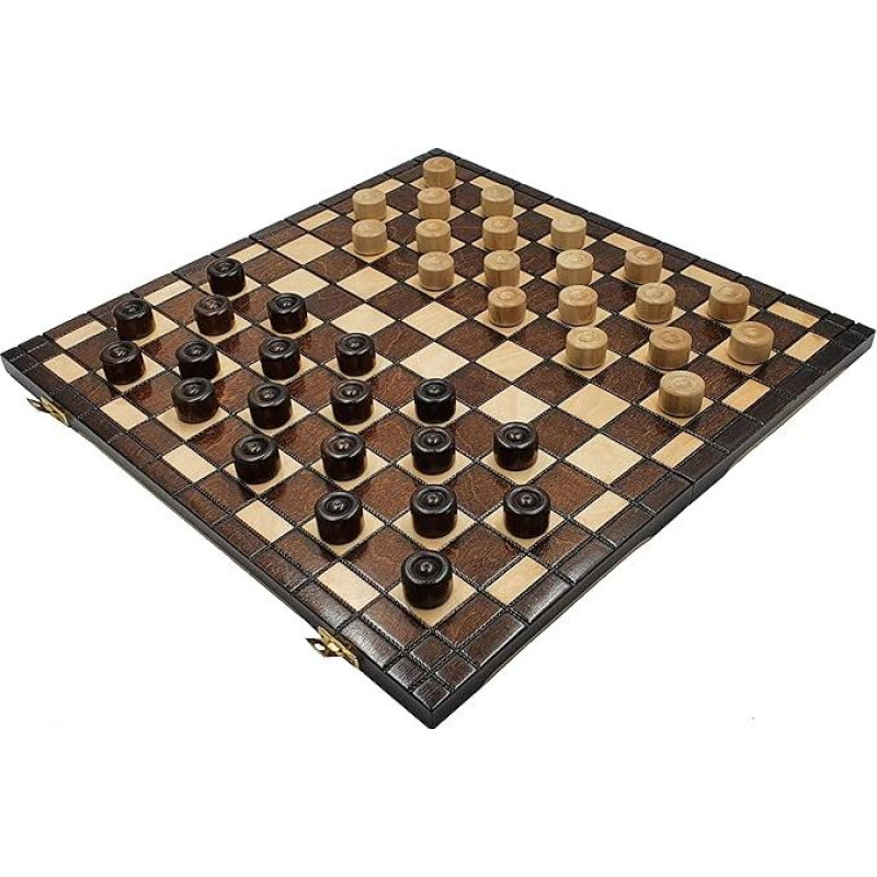 Šaškių žaidimas - 100 kvadratų - sulankstoma šachmatų lenta | 40 x 40 cm | Medinė ir 40 damų žaidimo lentų | 2,5 cm | - Šaškių rinkinys