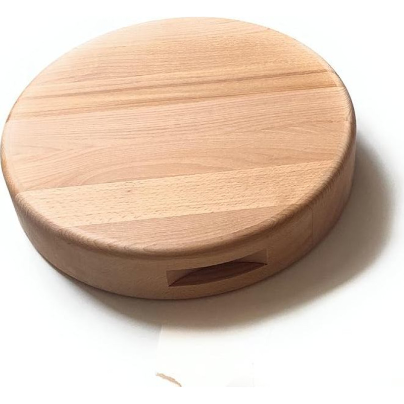 Profesionalus pjaustymo blokas, aukštas, 38 cm skersmens, profesionali mėsos lenta, apvali, buko medienos, su įleistomis rankenomis