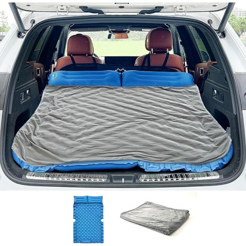 ONTYZZ Automobilinis čiužinys SUV oro čiužinys 2 žmonių oro lova kelionėms Kempingo miegamasis kilimėlis Savarankiškai pripučiami miegamieji kilimėliai su kojine pompa ir pagalvėle Pripučiama stovyklavimo lova 183 x 13 x 7 cm