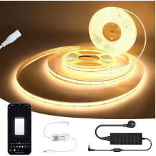 15 m WiFi Intelligent COB LED Strip 2700 K Warm White, 384 LEDs/M DC12 V, CRI90+ Bright 5670 lm, Band Light Strip Set Works with Google Home Assistant/Alexa, LED Strip with WiFi Dimmer and GS Power