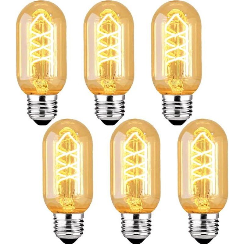 Edisono senovinė E27 lemputė, E27 LED senovinė lemputė su šviesos diodų gija, 4 W Retro lemputė, šiltai balta, idealiai tinkanti nostalgijai ir retro apšvietimui namuose, kavinėse ir baruose - 6 vnt. (T45 HPS)