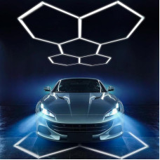 ALLYES Hexagon LED Garage Light, 5 Packs Hex LED Lights, 144W 17280LM 6500K White Super Bright Lighting, Car Detailing Ceiling Light for Workshop Warehouse Basement Gym
