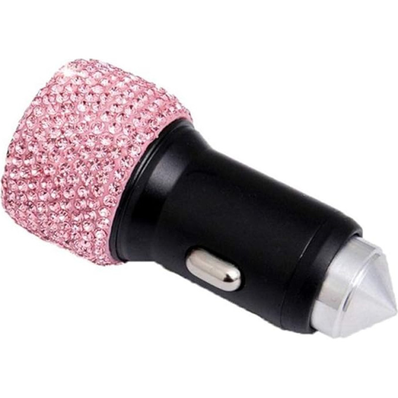 Car USB Charger, Asudaro Bling Car Charger DC5V 2.1A Shiny Bling Rhinestone Crystal Charger with Safety Hammer Car Charger Adapter Cigarette Lighter USB Charger Pink