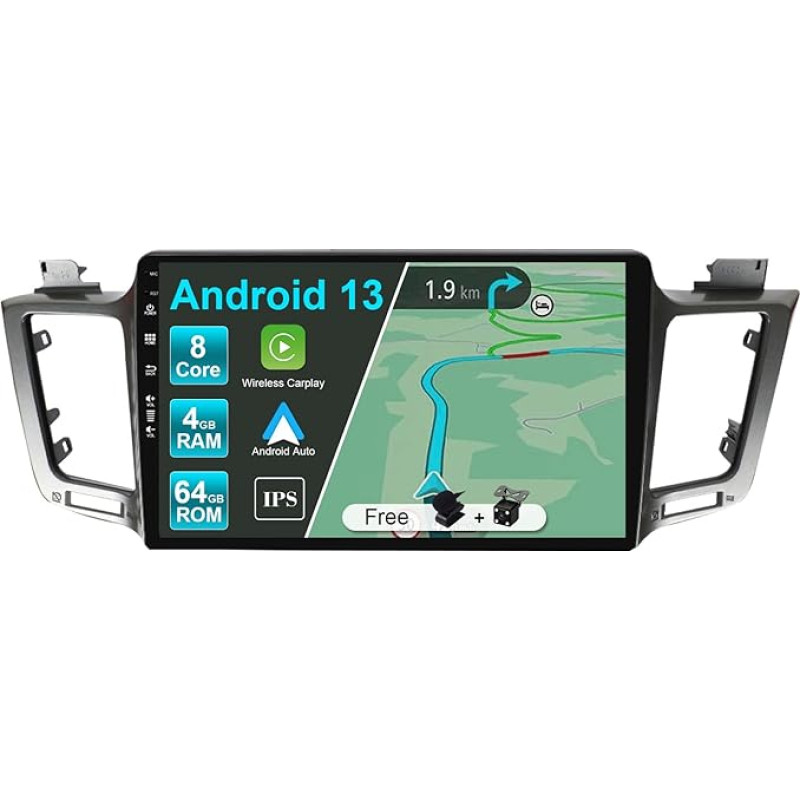 JOYX Android 13 Car Radio Suitable for Toyota RAV4 (2013-2018) - [4G+64G] - Built-in DSP/Carplay/Android Car - Reversing Camera Mic Free - 10.1 Inch - With Steering Wheel Control 4G WiFi Bluetooth 5.0