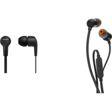 Philips In-Ear Headphones E1105BK/00 with Inline Remote Control, Black - 2020/2021 Model & JBL Tune 110 - In-Ear Headphones with Tangle-Free Ribbon Cable and Microphone in Black