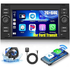 Hikity 2 + 64 GB Car Radio Navigation System for Ford Transit Fiesta Focus Kuga Mondeo Galaxy C-Max S-Max with Wireless Carplay Android Car Android 13 7 Inch 2Din Radio with GPS WiFi RDS FM Bluetooth