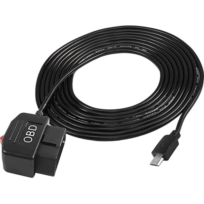 XMSJSIY OBD/OBD2 to Micro USB Power Cable for Dash Camera OBDII Power Cable Adapter Charging Wire 12.8V - 36V / 11.6V - 36V to 5V 3A Monitoring/Acc Mode 3.5M