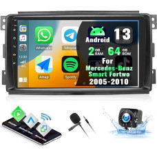 CAMECHO Android 13 Car Radio for Mercedes-Benz Smart Fortwo 2005-2010 with Wireless Carplay Android Car, 9 Inch Screen Car Radio with Bluetooth RDS/FM Mirror Link WiFi GPS SWC + Reversing Camera