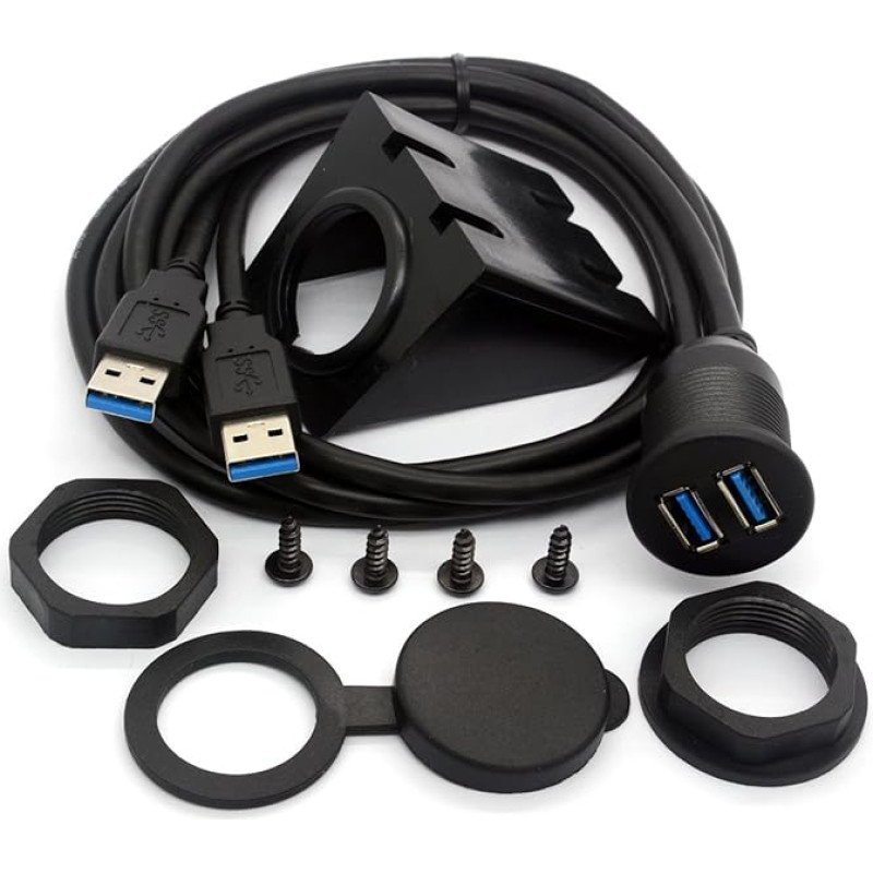 USB 3.0 Flush Mount Kabel, Dual USB Flush Dash Panel Mount Kabel männlich zu weiblich Verlängerung Code für Auto LKW Boot Motorrad Armaturenbrett (1m/3ft)