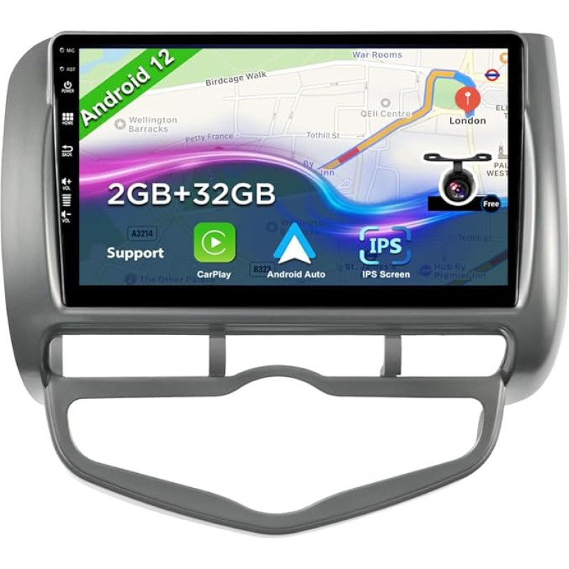 BXLIYER Android 12 Car Radio for Honda Fit/City/Jazz (2002-2007) - Reversing Camera Free - 2G + 32G - IPS 9 Inch 2 DIN - DAB Steering Wheel Control WiFi Carplay Android Car Bluetooth DSP