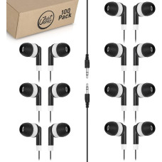 JustJamz Headphones with Cable, Pack of 100 Dots, Black In-Ear Earphones, Disposable Headphones, 3.5 mm Stereo Cable Headphones with Audio Jack for Schools, Children, Classrooms and Libraries