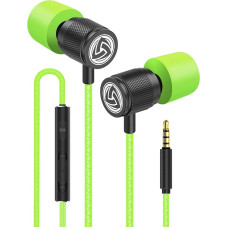 Ludos Ultra Headphones - In-Ear Headphones Cable, Headphones with Microphone, Crystal Clear Sound, Balanced Highs and Lows, New Memory Foam, Durable Cable, Bass and Volume Control In-ear Green