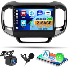 Hikity 2 + 64 GB Android 13 Car Radio Double DIN for Fiat Toro 2016-2019 with Wireless CarPlay Android Car Mirror Link 9 Inch Touchscreen Car Radio with Navigation WiFi SWC FM RDS USB Mic Reversing