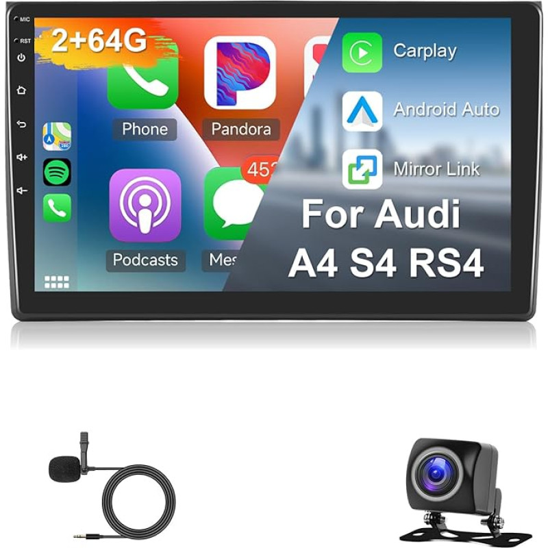 Hodozzy 2G 64G Android Car Radio for Audi A4 S4 RS4 2002-2008 Radio Carplay Android Car, 9 Inch Touchscreen with GPS Sat Nav, Screen Radio with Mirrorlink WiFi Bluetooth Hifi FM RDS Radio for Audi A4