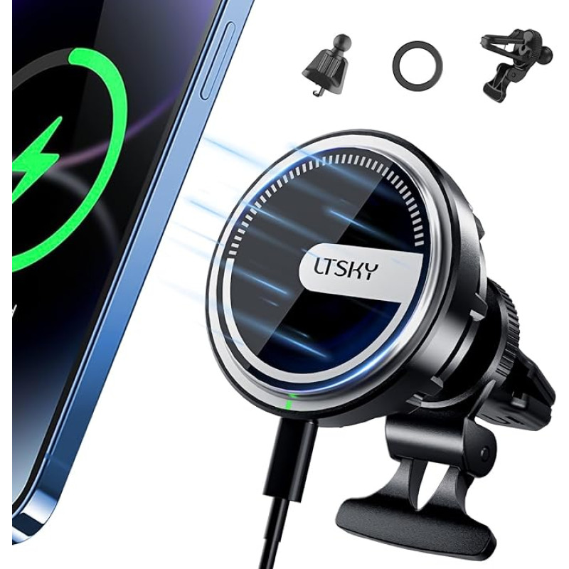 15 W Mag-Safe Car Mobile Phone Holder with Charging Function, Automatic Cooling, Wireless Car Charger for iPhone 15 14 13 12 Pro Max Mini Plus, Magnetic Car Mobile Phone Holder