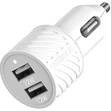 OtterBox Dual Port Car Charger 24 W, USB-A 12 W + USB-A 12 W, Car Charger for Smartphone and Tablet, Drop-Proof and Robust, White