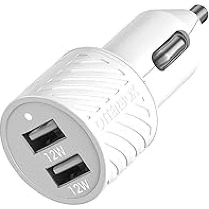 OtterBox Dual Port Car Charger 24 W, USB-A 12 W + USB-A 12 W, Car Charger for Smartphone and Tablet, Drop-Proof and Robust, White