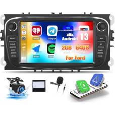 OiLiehu 2G + 64G Android 13 Carplay Android Car Radio 2 DIN for Ford Focus Mondeo C-MAX S-MAX Galaxy Kuga Car Radio with Screen 7 Inch with EQ/Bluetooth/SWC/FM RDS/WiFi/GPS/Reversing Camera