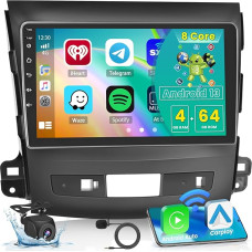 8 Core 4GB + 64GB for Mitsubishi Outlander 2008-2015, 9 Inch Screen Car Radio, Android 13 Car Radio, Wireless CarPlay Android Car, with Sat Nav, Reversing Camera, WiFi