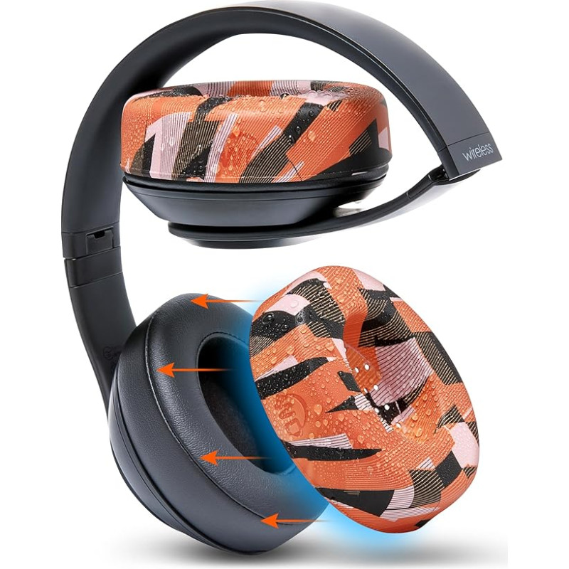 WC SweatZ - Patented Protective Ear Pad Covers Made by WC | Fits Beats Studio 3 & 2 (Does Not Fit Beats Solo) / Bose QC35 & 35II / Bose 700 and More | Orange Prism