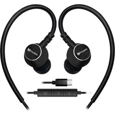 Hmusic Sports Earphones with Microphone Wired, USB Type C Metal Shell Earplugs In-Ear Headphones with Over Ear Hook Earphones for Sports, Running, Training, Exercise, Gym (Black)