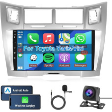 Hodozzy Android Car Radio for Toyota Yaris/Vizi 2005-2011 Apple Carplay Wireless Android Car, Radio 9 Inch Touchscreen Radio Bluetooth HiFi Navigation WiFi RDS Reversing Camera 2 DIN Screen for Toyota