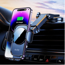 Auckly Qi 15W Car Phone Mount, Wireless Charger, 【+ Suction Cup】Fast Wireless Car Charger Holder, Automatic Sensor, Phone Holder, Compatible with iPhone 12, 13, 14 Pro Max Plus,