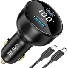 TOPADRE 100W USB-C Car Charger with Display, PD3.0+QC Type-C Car Charger Adapter with 100W USB-C Cable, Fast Charging for Laptops, MacBook Pro, iPad, iPhone 15/14/Pro Max, Galaxy S24/S23 Ultra etc.