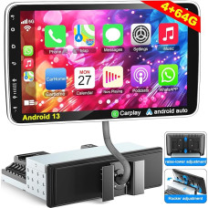 DAB+ Android 13 Single DIN Car Stereo 10.1 Inch Rotating Touchscreen Radio with Wireless A-pple Carplay Android Car, GPS Navigation WiFi FM/RDS HiFi Bluetooth Android Radio Head Unit + Backup Camera