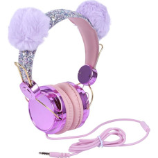 SOLUSTRE Ear Plugs Glitter Headphones Plush Ear Wired Headset Girls Over Ear Headset Glitter Headset for Kids Boys Girls Headphones Wired