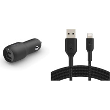 Belkin Premuim Car Bundle (37 W Dual Port Fast Car Charger & USB-C to Lightning 1 m Charging Cable)