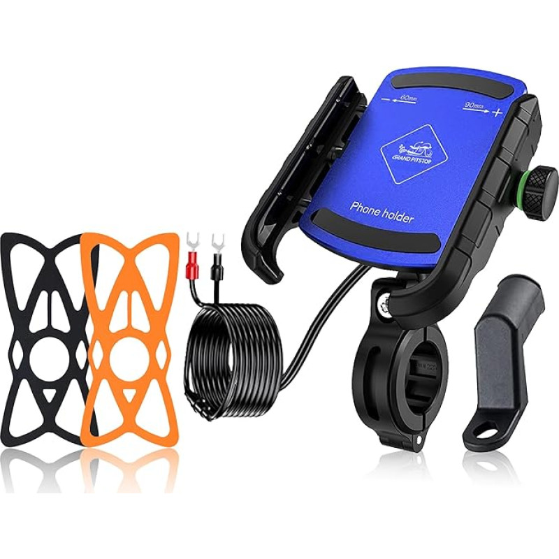 GRAND PITSTOP Grandpitstop Jaw Grip Aluminium Waterproof Bike/Motorcycle/Scooter Mobile Phone Holder Mount with Fast USB 3.0 Charger, Ideal for Maps and GPS Navigation - Blue