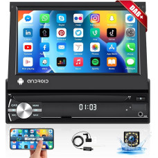 Dab+ Single DIN 7 Inch HD Retractable Touchscreen Car Radio with Navigation System, Car Media Player with Mirror Link Bluetooth FM/EQ/DSP GPS WiFi AUX / USB SWC Remote Control + Reversing Camera &