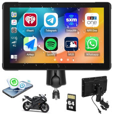 CAMECHO CarPlay Portable Motorcycle Navigator Car Stereo, Motorcycle 7 Inch Waterproof Touch Display with GPS Navigation Siri Bluetooth Mirror Link 64G TF Card EQ/Type-C for Motorcycles