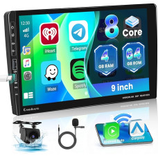 Hikity 8 Core 4G + 64G Android 13 Car Radio with Navigation Carplay Android Car Double DIN 9 Inch Touchscreen Car Radio with Navigation WiFi FM/RDS DSP SWC MIC Reversing Camera