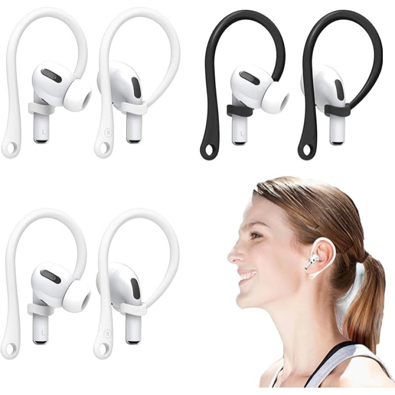 3 Pairs Ear Hooks for Airpods Silicone Anti-lost Accessories Secure Holder for Airpod Earbuds Sport Running Black White