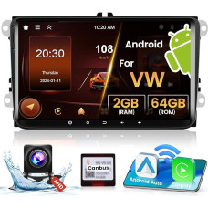 [2GB + 64GB] Hikity Android 13 Car Radio for VW SAGITAR JATTA Jetta Passat Touran Golf Sharan Caddy with Wireless Carplay and Android Car, 9 Inch Car Radio with WiFi Navi BT FM/RDS Radio Cam SWC Mic