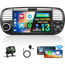 Inefala 2+64GB Android Carplay Car Radio for Fiat 500 2007-2015, 7 Inch Touchscreen Radio with CarPlay Android Car, Bluetooth, Mirror Link, WiFi, GPS, RDS FM, AHD Reversing Camera (Black)