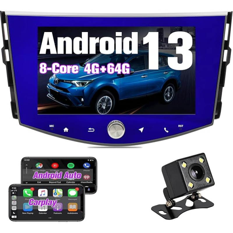 DDKUS Car Radio for Toyota RAV4 2006-2012, Android 13 Car Radio Con Navigatore Octa Core 4GB RAM 64GB ROM, 8 Inch Stereo Bluetooth Car Support CarPlay Android Car