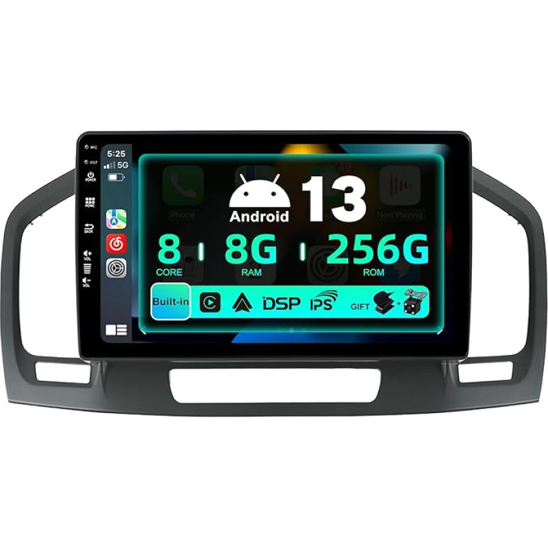 SXAUTO ¦ 8G + 256G ¦ Android 13 IPS Car Radio for Opel Holden Insignia (2008-2014) - Built-in Carplay/Android Car/DSP - LED Camera + MIC - DAB Steering Wheel Control Fast Boot 360-CAM WiFi - 2 DIN 9