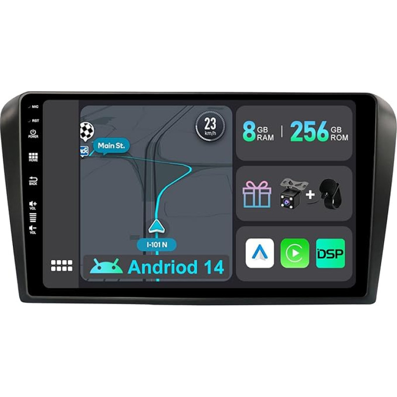 YUNTX [8GB + 256GB] Android 14 Car Radio for Mazda 3 (2004-2012)-[Integrated CarPlay/Android Car/DSP/GPS]-9 Inch IPS Touch Screen CAM+MIC-DAB/Mirror Link/Bluetooth 5.0/AHD/360 Camera/WiFi/USB/4G