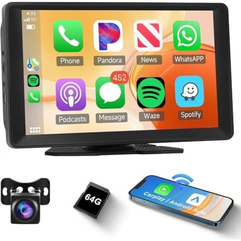 Rear View Camera 9 Inch Smart Player with Apple CarPlay Android Car Apple Airplay Support Memory Card Music Videos Support Rear View Camera