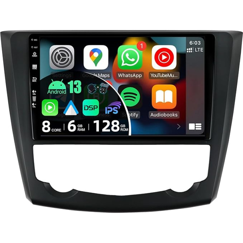 BXLIYER - [6G+128G] - Android 13 IPS Car Radio Fits Renault Kadjar (2015-2019) - Wireless CarPlay/Android Car/DSP - LED Camera & Mic - 9 Inch 2 DIN - DAB Steering Wheel Control Fast-Boot 360 Camera 4G