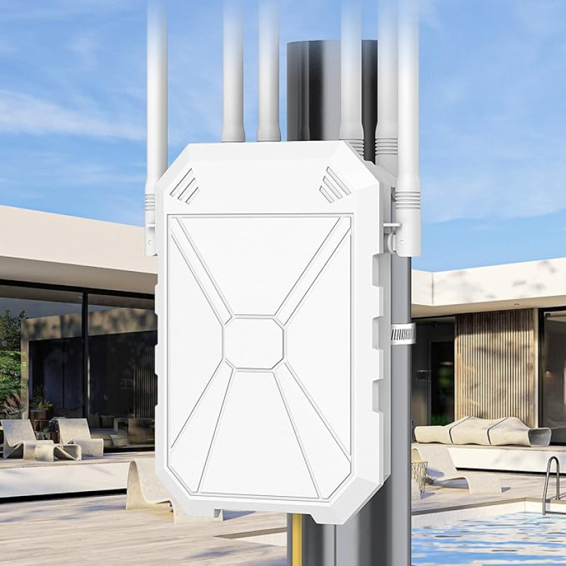 AX1800 Lauko WLAN kartotuvas, 5 GHz ir 2,4 GHz lauko WLAN stiprintuvas su 6 antenomis, gigabitinis prieigos taškas, dviejų dažnių juosta, IP67 atsparumas oro sąlygoms, pasyvusis PoE, AP/Repeater/Router režimas, skirtas sodams, kempingams