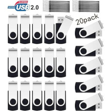 2 GB USB atmintinė, SRVR 20 pakuočių USB 2.0 pasukamų miniatiūrinių diskų, duomenų saugykla, šokinėjantis diskas, Zip diskas, atminties kortelės, išoriniai įrenginiai su LED indikatoriumi (juoda spalva su dirželiu)